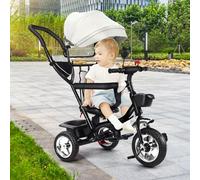 Triciclo de bebé, triciclo infantil evolutivo con parasol plegable y caña parental ajustable, bicicleta evolutiva Bebe, modo empujado/modo de empuje asistido/modo libre (gris)
