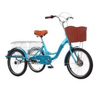 Triciclo de pedales rickshaw de 20 pulgadas para adultos y ancianos, triciclo de bicicleta de crucero para exteriores con canasta de compras, triciclo de carga ajustable para pasar el rato y comprar