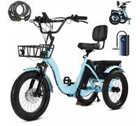 Triciclo Electrico Adulto 3 Ruedas Plegable 7 Velocidades Bateria Blue | Bici 18 pulgadas con motor brushless, frenos de disco, cestos delantero y trasero, pantalla LCD commuting