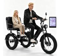 Triciclo Eléctrico De 24 Pulgadas Con Neumáticos Anchos Y Asiento Para Pasajero, 48 V/18 Ah Electric Tricycle, Carga MáXima: 150 Kg, Pantalla Lcd Y Faro Delantero, Para Ciudad Y MontañA. Black