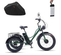 Triciclo Eléctrico Para Adultos,Bicicleta Eléctrica De 3 Ruedas De 24 Pulgadas,Triciclo Eléctrico Con Cesta De Carga,Bocina Y Pantalla Lcd;Ideal Para Ir De Compras,Incluye Funda Protectora. Green