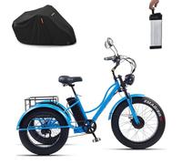 Triciclo Eléctrico Para Adultos,Bicicleta Eléctrica De 3 Ruedas De 24 Pulgadas,Triciclo Eléctrico Con Cesta De Carga,Bocina Y Pantalla Lcd;Ideal Para Ir De Compras,Incluye Funda Protectora. Blue