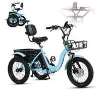 Triciclo Eléctrico para Adultos con Ruedas Anchas De 18", E-Trike Plegable De 3 Ruedas, Pantalla + Faro Delantero, Cesta Delantera, Portaequipajes Trasero, Scooter De Compras Blue