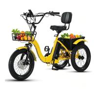 Triciclo Eléctrico Para Adultos,Triciclo Eléctrico Plegable Con Neumáticos Anchos,Bicicleta Eléctrica De 3 Ruedas,Con Batería Extraíble Y Cesta Grande Yellow