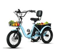 Triciclo Eléctrico Para Adultos,Triciclo Eléctrico Plegable Con Neumáticos Anchos,Bicicleta Eléctrica De 3 Ruedas,Con Batería Extraíble Y Cesta Grande Blue