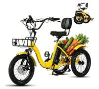 Triciclo Eléctrico Plegable De 18 Pulgadas para Adultos, E-Trike con Cesta De Gran Capacidad, Pantalla LCD, 3 Modos De Conducción, para Viajes Al Aire Libre Y Compras Yellow