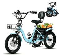 Triciclo Eléctrico Plegable De 18 Pulgadas para Adultos, E-Trike con Cesta De Gran Capacidad, Pantalla LCD, 3 Modos De Conducción, para Viajes Al Aire Libre Y Compras Blue