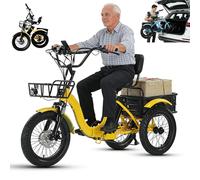 Triciclo eléctrico Plegable para Adultos, batería de 48 V y 13 Ah, autonomía de 44 km, neumáticos de 18 x 3,0, Faro LED, claxon, cestas Delanteras y traseras para Compras y picnics.
