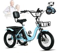 Triciclo Eléctrico, Triciclo Plegable para Adultos De 18 X 3,0 Pulgadas, 7 Velocidades, Batería De 48v/13ah, Cesta Delantera Y Trasera, Trike De Carga Eléctrico para Personas Mayores Blue