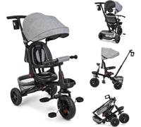Triciclo Evolutivo 6 En 1, Triciclo Infantil con Barra De Empuje, Triciclo Infantil De 9 Meses a 5 AñOs, Asiento Giratorio Orientado hacia La Madre, Capota Plegable con Parasol, Cochecito Plegable
