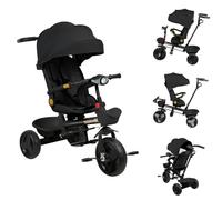 Triciclo Evolutivo Bebé a 25 kg, Triciclo Bebé con Manillar Padres, Respaldo es Ajustable, Asiento Reversible, Capota Ajustable, Baby Triciclo - Acompaña el Crecimiento del bebé (5 en 1, Negro)