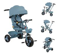 Triciclo Evolutivo Bebé a 25 kg, Triciclo Bebé con Manillar Padres, Respaldo es Ajustable, Asiento Reversible, Capota Ajustable, Baby Triciclo - Acompaña el Crecimiento del bebé (5 en 1, Azul)