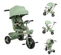 Triciclo Evolutivo Bebé a 25 kg, Triciclo Bebé con Manillar Padres, Respaldo es Ajustable, Asiento Reversible, Capota Ajustable, Baby Triciclo - Acompaña el Crecimiento del bebé (5 en 1, Verde)