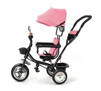 Triciclo Evolutivo para Bebé, Triciclo Evolutivo 4 en 1, Bicicleta Infantil de 9 Meses hasta 25 kg, con Tubo de Empuje Ajustable en Altura, Asiento Giratoria de Delante a Atrás, Toldo Abatible (Rosa)