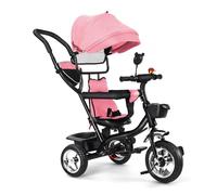 Triciclo Evolutivo para Bebé, Triciclo para Niños de 18 Meses a 5 Años, Bicicleta con Asiento para Bebé con Manillar, Toldo Desmontable y Pedal, Silla de Paseo Compacta (Rosa, 75 x 46 x 106 cm)