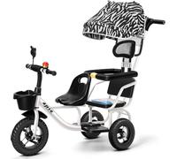 Triciclo Infantil 4 en 1 Doble plazas Bicicleta Infantil de 3 Ruedas con empuñadura/Cubierta/barandilla extraíble Bicicleta Cruiser con Asiento para Pasajero de 2 a 8 años