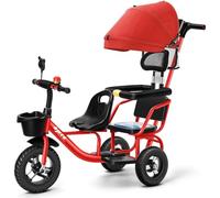 Triciclo Infantil 4 en 1 Doble plazas Bicicleta Infantil de 3 Ruedas con empuñadura/Cubierta/barandilla extraíble Bicicleta Cruiser con Asiento para Pasajero de 2 a 8 años
