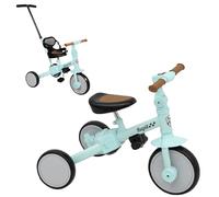 Triciclo Multifuncional Evolutivo 5 en 1. Adaptable Desde 1 Año a 5 Años. Transformable de Triciclo a Bicicleta. con o Sin Pedales. Respaldo y Sistema de Seguridad. Manillar Empuje Padres. (Verde)