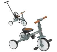 Triciclo Multifuncional Evolutivo 5 en 1. Adaptable Desde 1 Año a 5 Años. Transformable de Triciclo a Bicicleta. con o Sin Pedales. Respaldo y Sistema de Seguridad. Manillar Empuje Padres. (Gris)