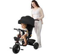Triciclo Niños evolutivo, Triciclo evolutivo para bebés, Triciclo 4 en 1 con barra de empuje de 18 Meses a 25 kg, B - Negro