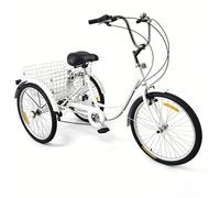 Triciclo para Adultos 24" con Cesta de Compras, Bicicleta de 3 Ruedas para Adultos y Ancianos, Bicicleta Crociera Estable para Compras, Ejercicio & Ocio, Morado y Blanco
