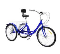 Triciclo para Adultos 24", Plegable Triciclo de 7 Velocidades, Bicicleta de 3 Ruedas para Personas Mayores y Mujeres con Cesta de la Compra y Respaldos