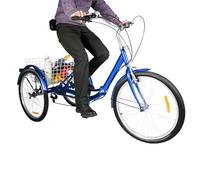 Triciclo para adultos de 24 pulgadas, bicicleta de 3 ruedas con cesta de la compra Triciclo para adultos y mayores, triciclo para compras, pícnics, viajes (azul)