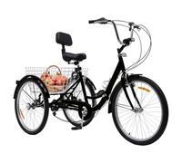 Triciclo para adultos de 24 pulgadas con cesta, 3 ruedas, 3 ruedas, triciclo plegable con 3 ruedas para 7 marchas, plegable, altura ajustable, triciclos para personas mayores, 7 velocidades