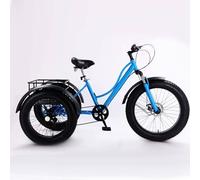 Triciclo Para Adultos De 24″, Triciclo De Crucero De 7 Velocidades, Triciclo Todoterreno Con NeumáTicos Anchos, Capacidad De Carga De 200 Kg, Frenos De Disco Dobles Delanteros Y Traseros,Blue