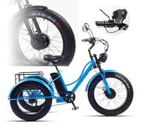Triciclo Para Adultos Fat Tire De 24 Pulgadas (7 Velocidades): Marco De Paso Bajo/Cesta Grande/Asiento MáS Ancho Ajustable, Bicicletas De Crucero Para Adultos + Pantalla Lcd + Faro,Blue
