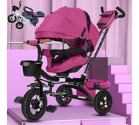 Triciclo para niños pequeños, triciclo infantil con asa de empuje extraíble, asiento giratorio, arnés de seguridad y capota retráctil, cochecito de regalo para niñas y niños de 10 meses a 5 años(Purpl