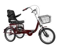 Triciclo para personas mayores con asiento amplio y respaldo plegable, bicicleta 3 ruedas con suspensión delantera, triciclo individual, frenos dobles, asiento y manillar ajustables, ruedas de 18"