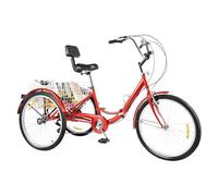 Triciclo plegable de 24 pulgadas, 3 ruedas, 7 velocidades, triciclo plegable, triciclo para adultos, acero al carbono, bicicleta de tres ruedas plegable con cesta de la compra para ciudades, playas