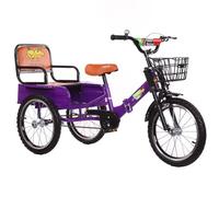Triciclo plegable para niños 5 a 10 años, bicicletas de crucero para exteriores con asiento de pasajero, bicicleta de 3 ruedas con rueda inflable, triciclo rickshaw para compras/viajes, freno simple