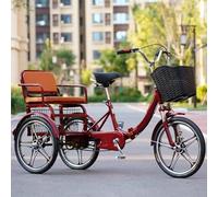 Triciclo plegable para personas mayores, bicicleta de pedal con asiento trasero, diseño de 3 ruedas con horquilla delantera hidráulica y frenos de tambor delanteros y traseros para mayor estabilidad y