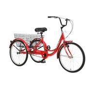 Triciclo, Triciclo de 24 Pulgadas for Adultos, 7 velocidades, Triciclo 3 Ruedas, Carga con Cesta, Ideal for Deportes al Aire Libre y Compras, for Personas Mayores (Rojo)