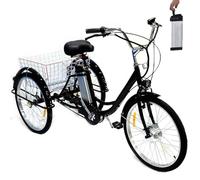 Triciclos Para Adultos De 24", Asiento Blando - Altura Ajustable (29,5''-33,4''), BateríA ExtraíBle De 36 V Y 12 Ah, AutonomíA De 30 Km, Con Cesta De Compra,Capacidad De Carga:150 Kg/330 Lb,Black