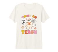 Trick or Teach Groovy Halloween Retro Ghost Teacher Profesora Mujer Camiseta Premium