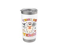 Trick or Teach Groovy Halloween Retro Ghost Teacher Profesora Mujer Vaso térmico de acero inoxidable de doble pared