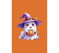 Trick or Treat: Cute Halloween Ghost Notebook: 120 Pages, Blank Lined Journal for Kids, Teens, Girls, Spooky Season Aesthetic Composition Book, Witch Hat and Pumpkin Cover