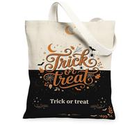 Trick or Treats - Bolsa de lona para todos los días, diseño de murciélagos festivos, luna, Halloween, color negro, 33 x 38 cm, Negro, 13x15 Inch