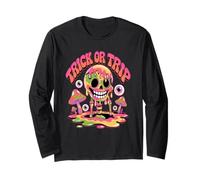 Trick or Trip T-Shirt - Psychedelic Skull Groovy Halloween Manga Larga