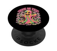 Trick or Trip T-Shirt - Psychedelic Skull Groovy Halloween PopSockets PopGrip Adhesivo