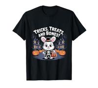 Tricks Treats and Bones - Lindas camisetas de Halloween de conejo esqueleto Camiseta