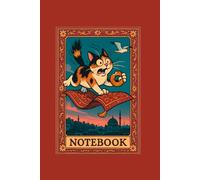 Tricolor Cat on Flying Carpet 6x9” Notebook, 120 Gray Lined Pages: Corner Illustrated Note for daily journaling, notes, or as a gift for cat lovers