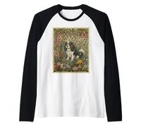 Tricolor Cavalier King Charles Spaniel William Morris Floral Camiseta Manga Raglan