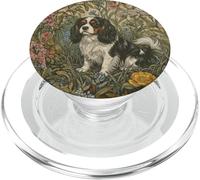 Tricolor Cavalier King Charles Spaniel William Morris Floral PopSockets PopGrip para MagSafe