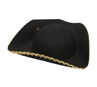 Tricorn Hat Faux Faux Halloween Pirate Hat unisex con botón seguro CON CONDUCCIÓN CON COLONIAL PARA ACELTOS, Regalo de disfraces de guerra revolucionaria para niños (negro con borde dorado)