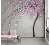 Tricular Fresco Elegante Morado Arbolito Flores 3D Papel Pintado Tapiz Textura de Seda Oficina Comedor Sofá Dormitorio Sala Estar TV Fondo Pantalla-200cm×140cm