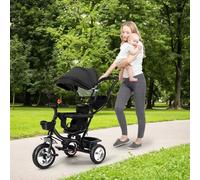 Tricycle Niños Escalable Bastón y Parasol Plegable Extraíble Bolsa y Cesta Acero Triciclo Niño Escalable, Bicicleta, Accesorios, hasta 5 años-4 en 1 - Negro